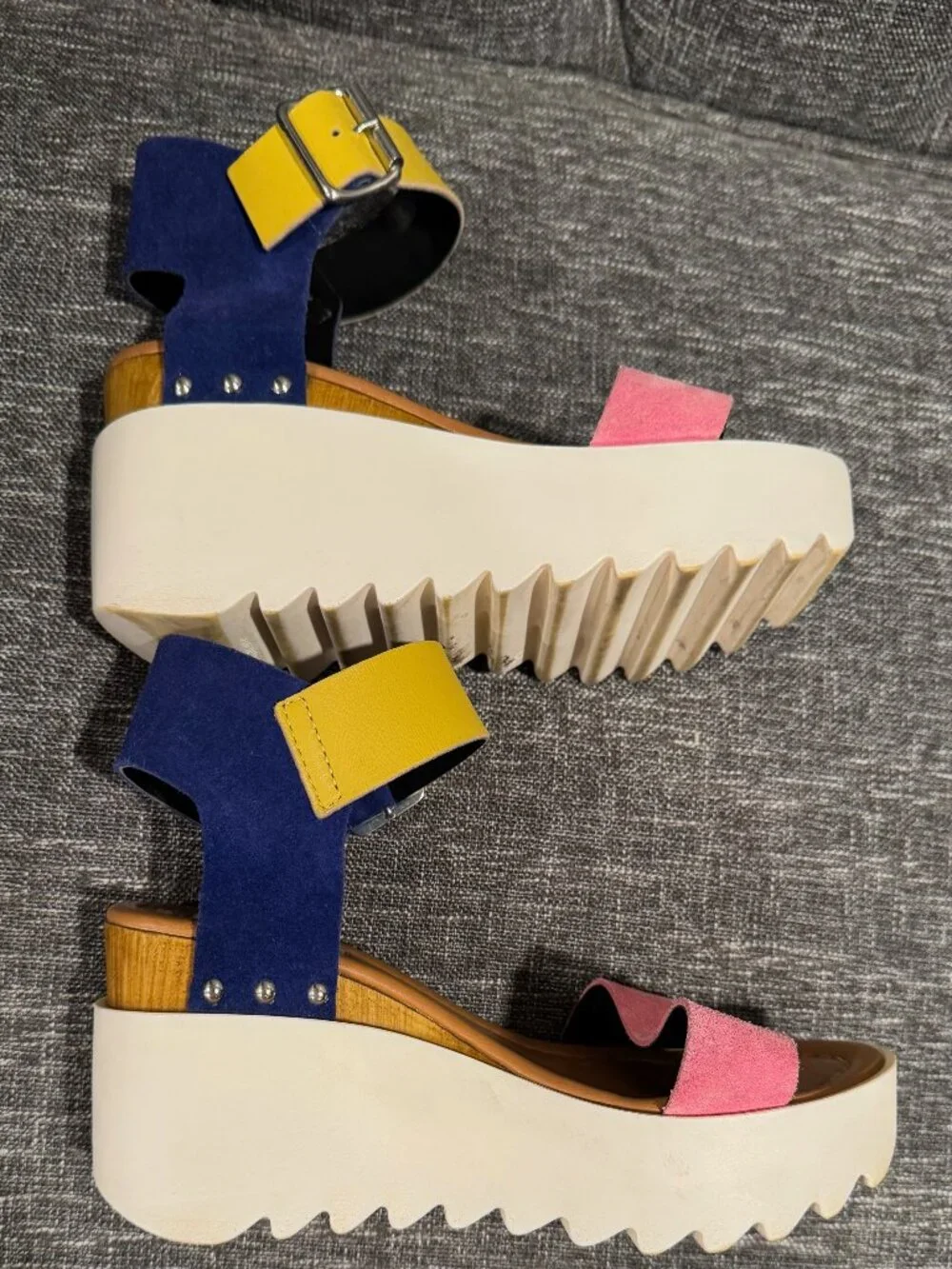 Steve Madden Keanu Platform Sandals Women's EU 38 US 8 Colorblock Leather Italy
